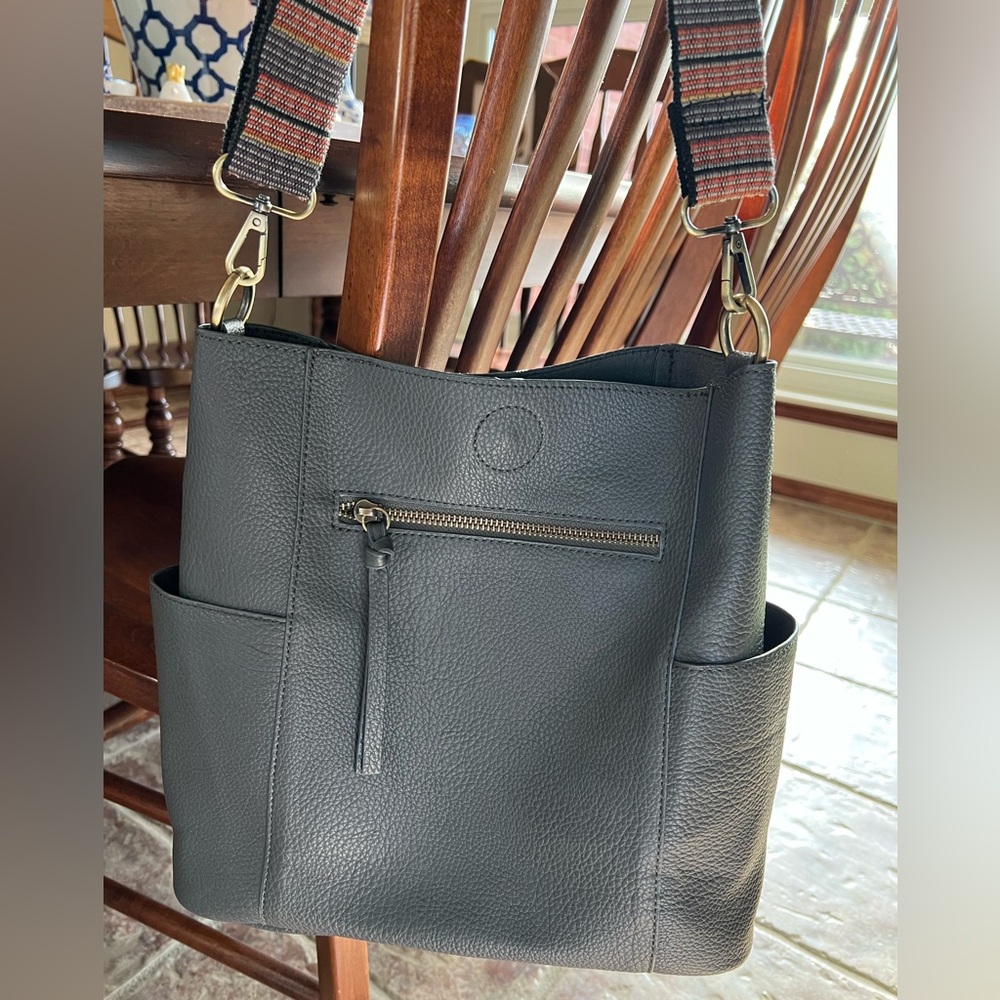 Joy Susan Kayleigh Side Pocket Bucket Bag 3-Pc Combo in Charcoal + Guitar Strap - Picture 2 of 16
